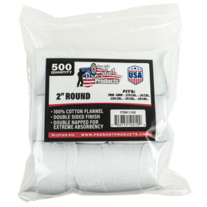 COTTON FLANNEL CLEANING PATCHES - 2" ROUND - .270-.38 CALIBER, 500 COUNT